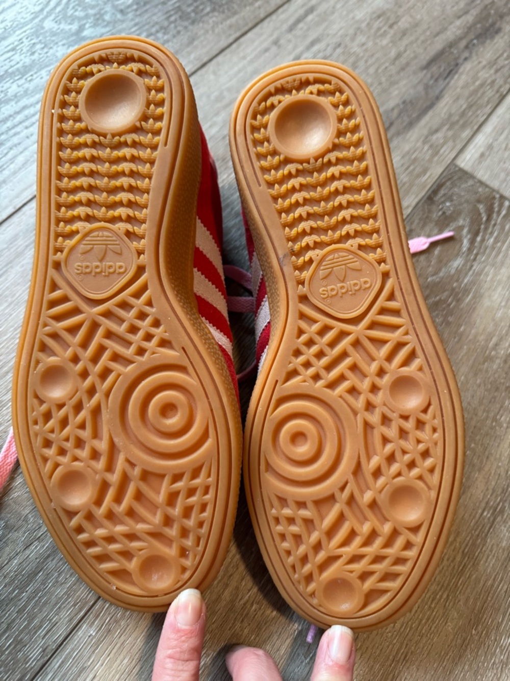 Adidas Handball Spezial Red Pink Gum Suede Sneakers Sz 6 - Picture 5 of 10